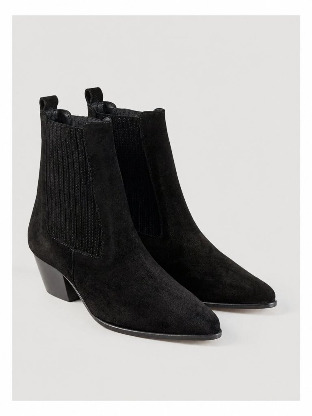 Sandro Paris Iconic Black Suede Pointed-Toe Chelsea Boots EU 37